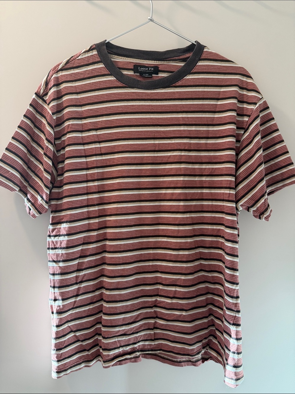 Cotton On Men’s Short Sleeve Stripe Tee in Burgundy, Black, Cream